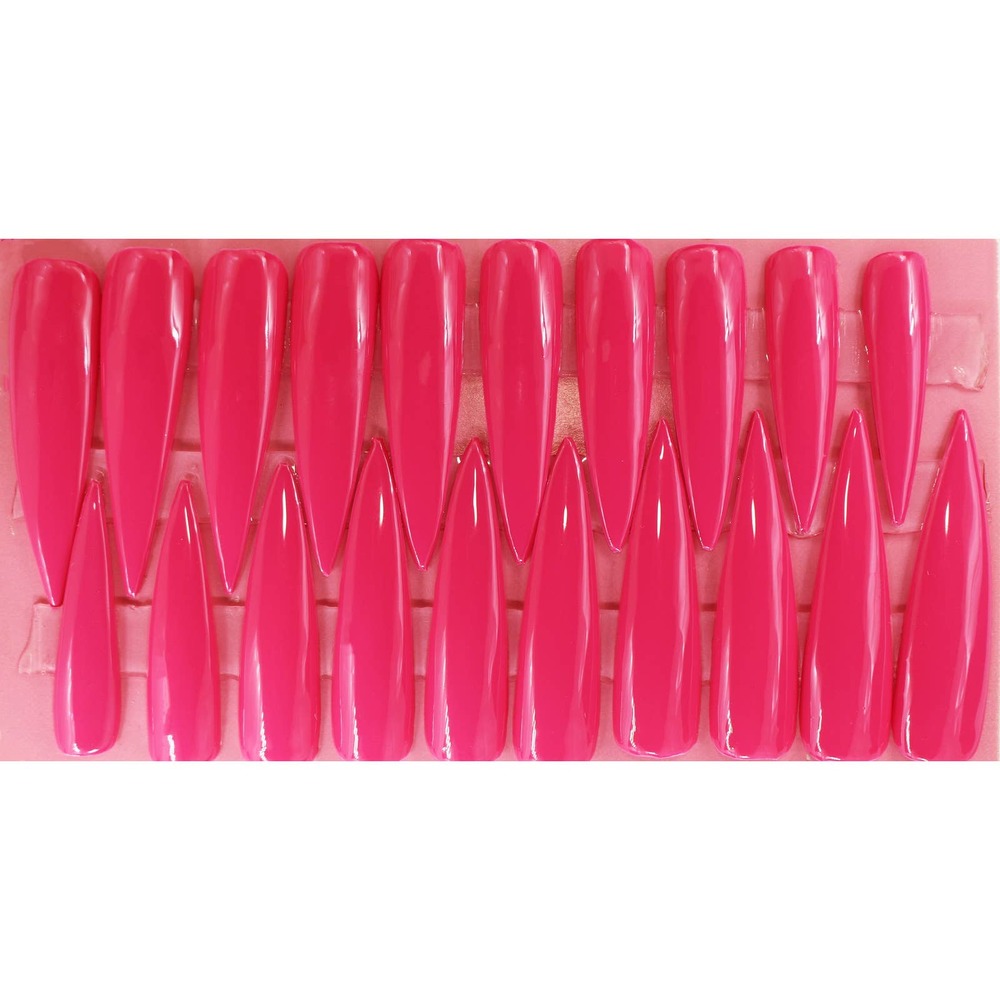 Hot Pink Machine Extra Long Stiletto Gloss Finish Press On Nails Long